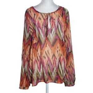 Daytrip Mult-Color Print Peasant Blouse Size Large Lantern Sleeve Blouse